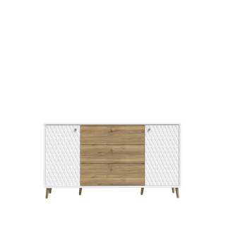 Skjenk Aksana - 160x88 cm - 1dør - 3 skuffer - eik mavuel - hvit matt