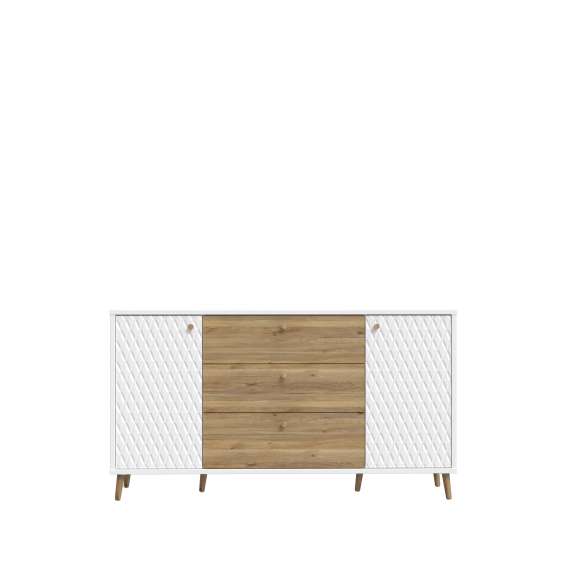 Skjenk Aksana - 160x88 cm - 1dør - 3 skuffer - eik mavuel - hvit matt