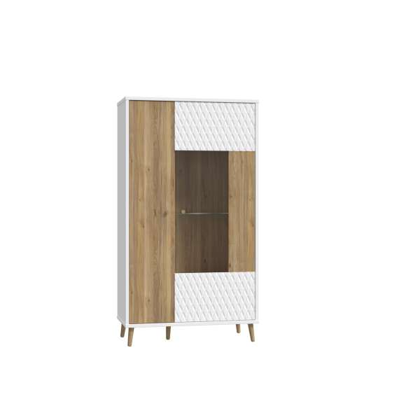 Vitrineskap Aksana - 90x161 cm - 2 dører - eik mavuel - hvit matt