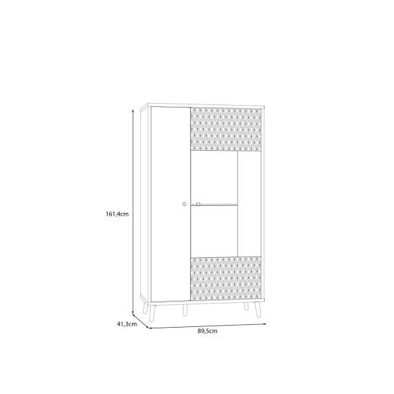 Vitrineskap Aksana - 90x161 cm - 2 dører - eik mavuel - hvit matt