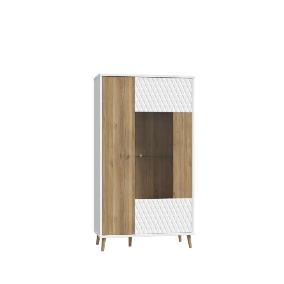 Vitrineskap Aksana - 90x161 cm - 2 dører - eik mavuel - hvit matt