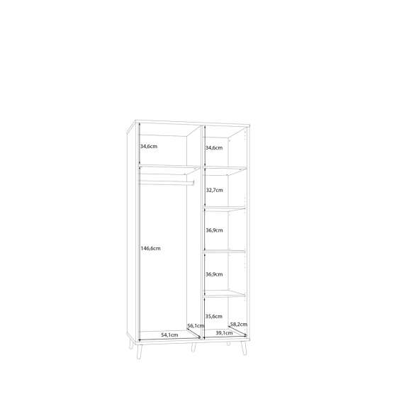 Skap Aksana - 100x200 cm - 2dører - eik mavuel - hvit matt