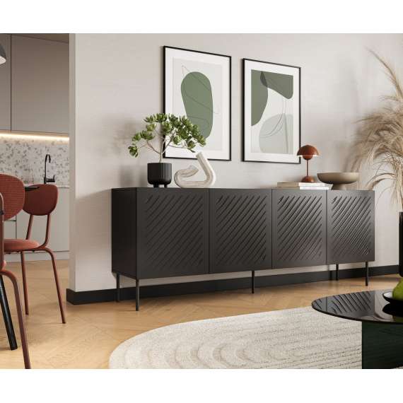 Skjenk SIENA 200x75 - 4 dører - svart matt