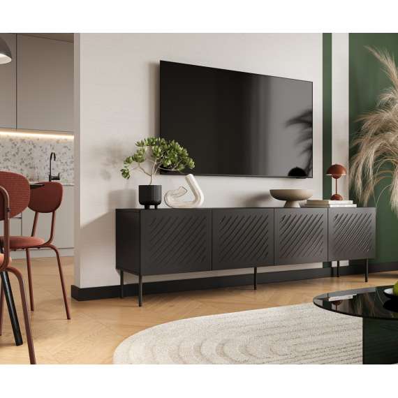 Tv-benk SIENA 200x60 - 3 dører - svart matt