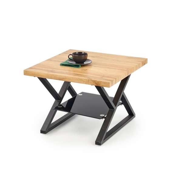 Sofabord XENA - 60x60 cm - metall understell - glass hylle