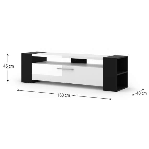 Tv-benk Livio 160x45 cm - hvit - sort
