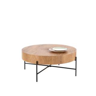 Sofabord BROOKLYN - Ø80 cm - naturlig eik  - metall ben