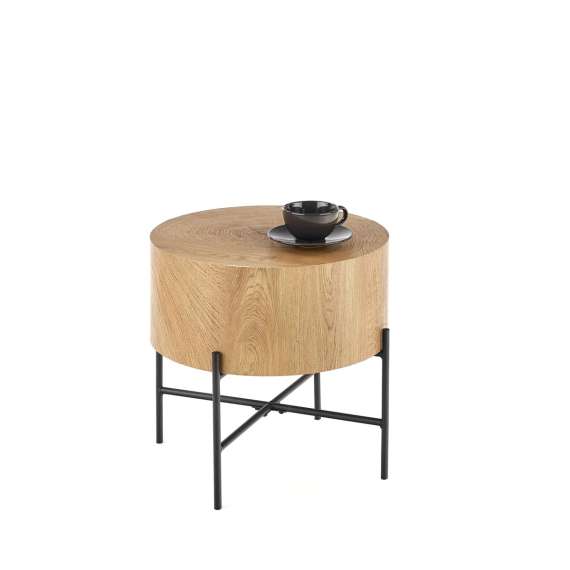 Sofabord BROOKLYN S - Ø45 cm - naturlig eik  - metall ben