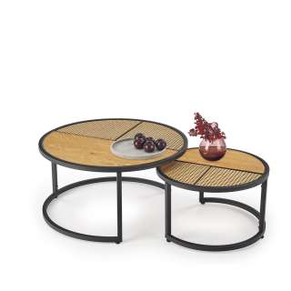 Bordsett GARMINA - 2 stk - eik gold - kunstrotting - svart ben