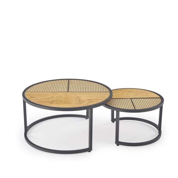 Bordsett GARMINA - 2 stk - eik gold - kunstrotting - svart ben