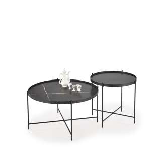 Bordsett JULIETA - 2 stk - imitasjon svart marmor - svart ben