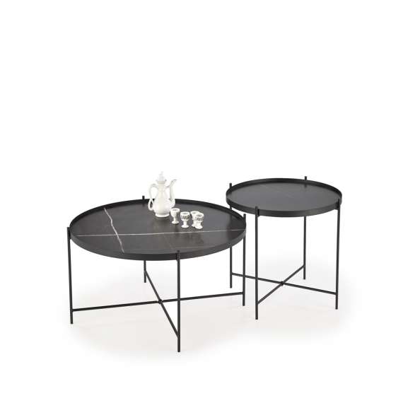 Bordsett JULIETA - 2 stk - imitasjon svart marmor - svart ben