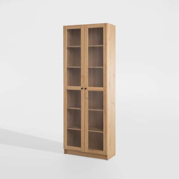 Reol Ted 75x205 cm - eik - 2 glassdører