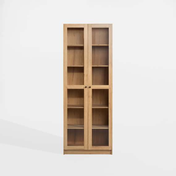 Reol Ted 75x205 cm - eik - 2 glassdører