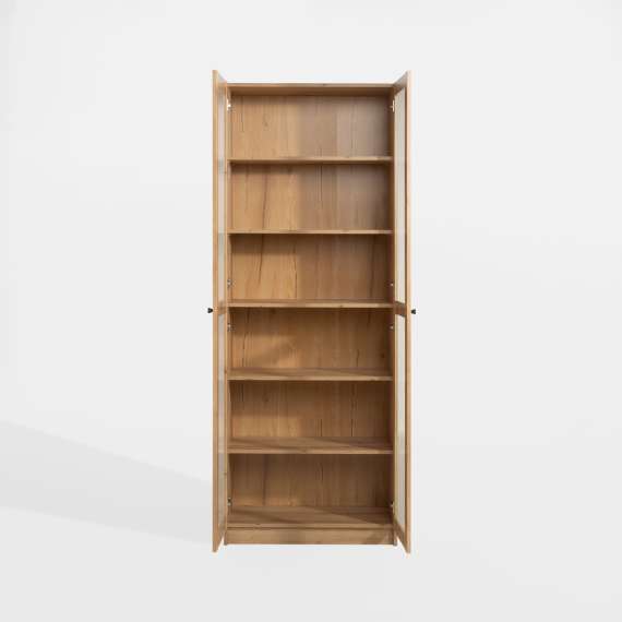 Reol Ted 75x205 cm - eik - 2 glassdører