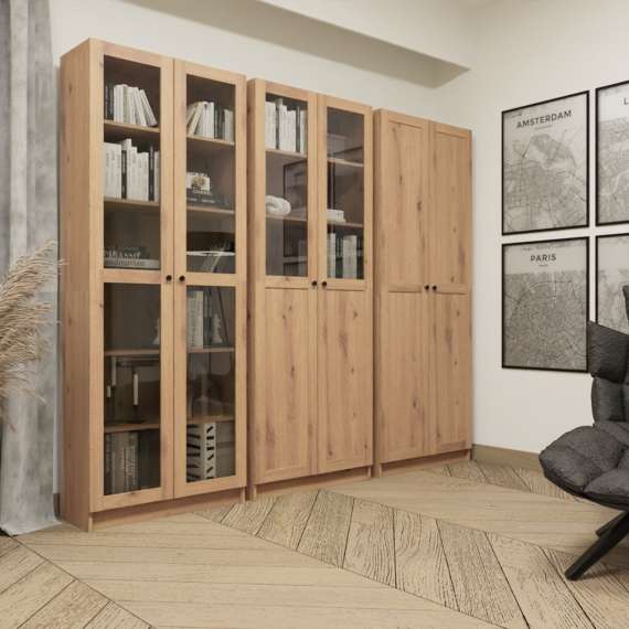 Reol Ted 75x205 cm - eik - 2 dører og hyller