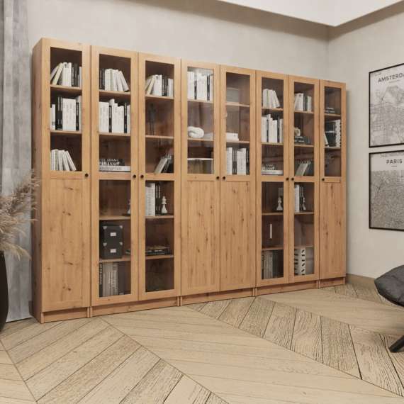 Reol Ted 35x205 cm - eik - glassdør - høyre