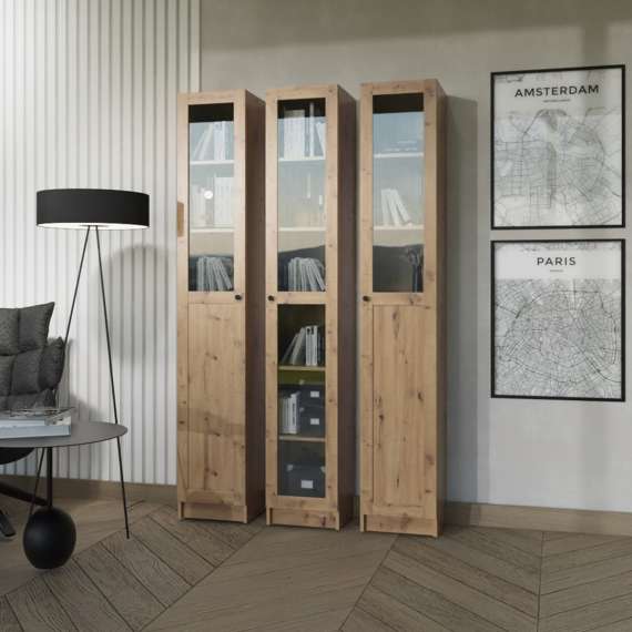 Reol Ted 35x205 cm - eik - glassdør - venstre