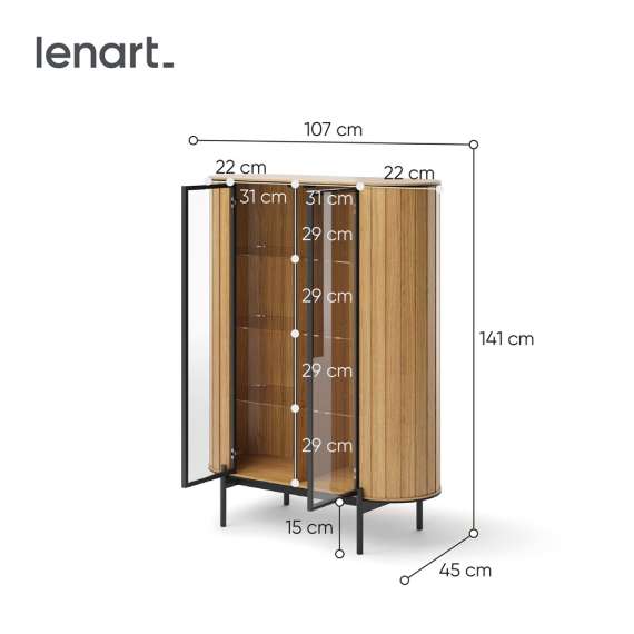Vitrineskap Rotto 107x142 cm - eik - med hyller