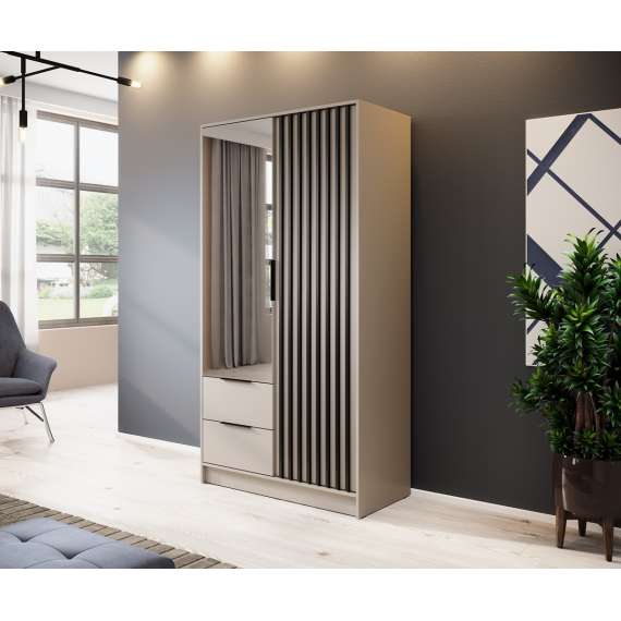 Garderobeskap Nelly 105x200 cm - 2 dører - 2 skuffer - Spiler