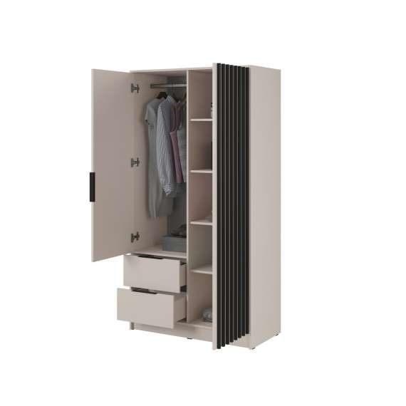 Garderobeskap Nelly 105x200 cm - 2 dører - 2 skuffer - Spiler