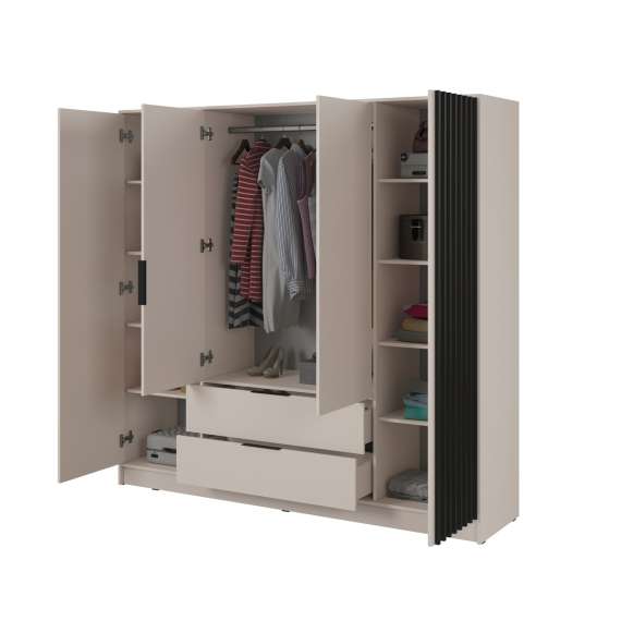 Garderobeskap Nelly 206x200 cm - 4 dører - 2 skuffer - Spiler