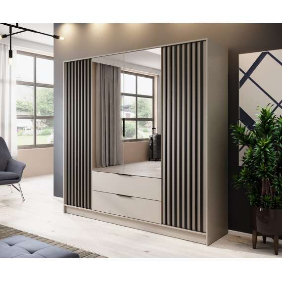 Garderobeskap Nelly 206x200 cm - 4 dører - 2 skuffer - Spiler