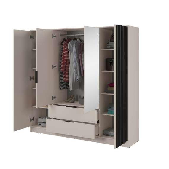 Garderobeskap Nelly 206x200 cm - 4 dører - 2 skuffer - Spiler