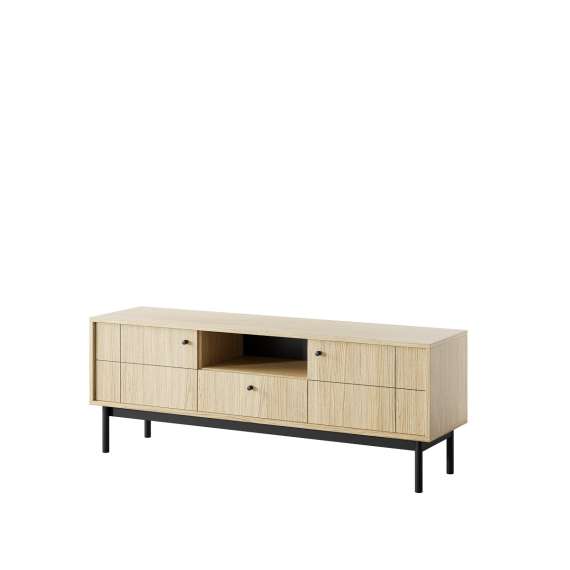 Tv-benk Japandi 154x57 cm - eik - med dører og skuff