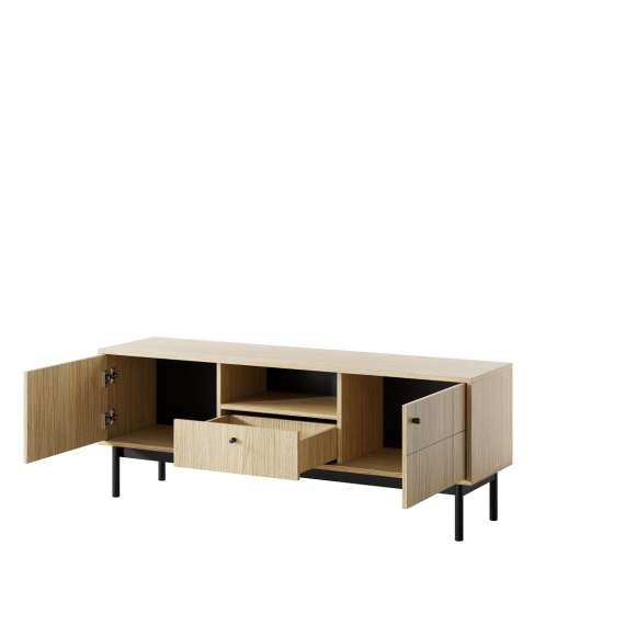 Tv-benk Japandi 154x57 cm - eik - med dører og skuff