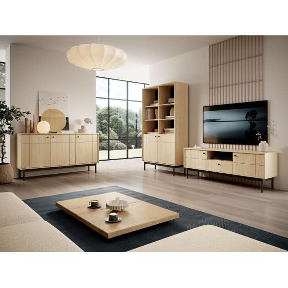 Tv-benk Japandi 154x57 cm - eik - med dører og skuff