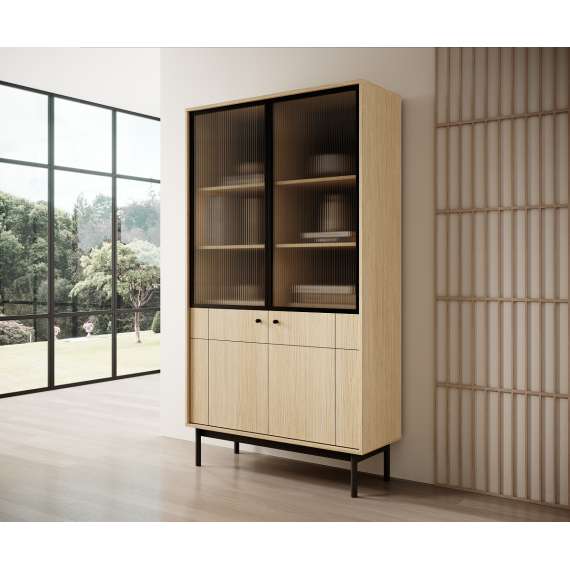 Vitrineskap Japandi 104x185 cm - eik - 4 dører