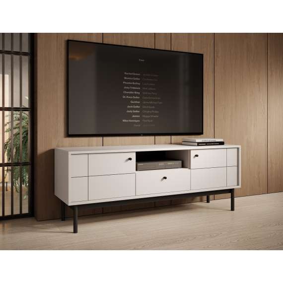 Tv-benk Japandi 154x57 cm - cashmere - med dører og skuff