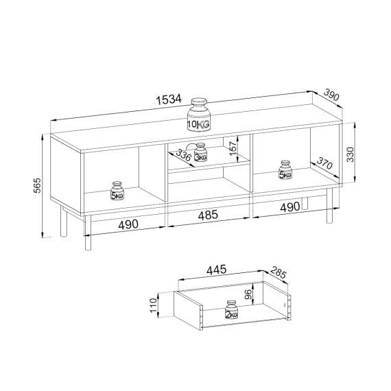 Tv-benk Japandi 154x57 cm - cashmere - med dører og skuff