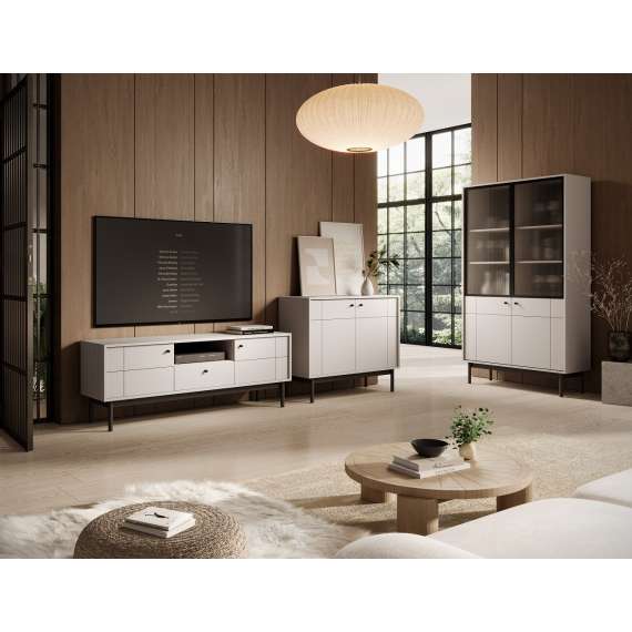 Tv-benk Japandi 154x57 cm - cashmere - med dører og skuff