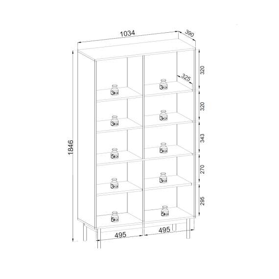 Reol Japandi 104x185 cm - cashmere - 2 dører og hyller