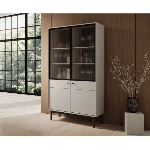 Vitrineskap Japandi 104x185 cm - cashmere - 4 dører