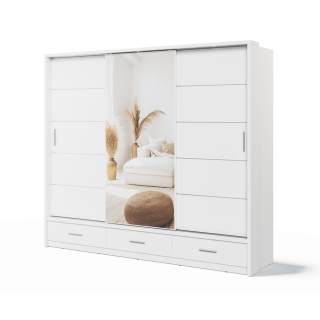 Garderobeskap Arti 250x215 - hvit - speil - 3 skuffer