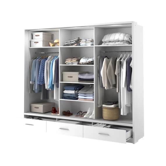 Garderobeskap Arti 250x215 - hvit - speil - 3 skuffer