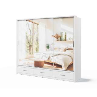 Garderobeskap Arti 250x215 - hvit - 3 speil - 3 skuffer