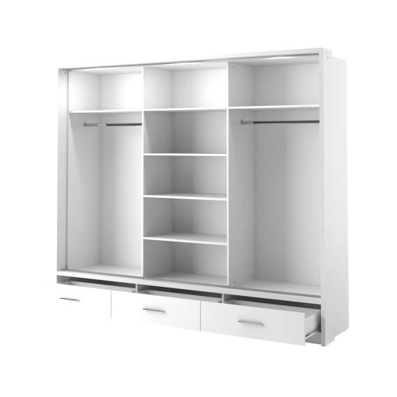 Garderobeskap Arti 250x215 - hvit - 3 speil - 3 skuffer