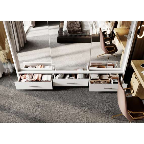 Garderobeskap Arti 250x215 - hvit - 3 speil - 3 skuffer