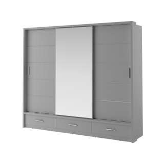Garderobeskap Arti 250x215 - grå - speil - 3 skuffer