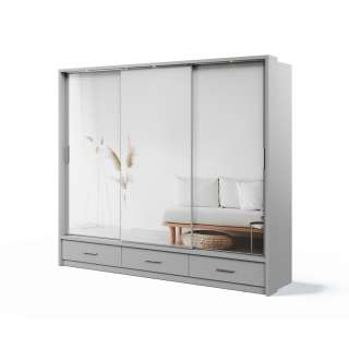 Garderobeskap Arti 250x215 - grå - 3 speil - 3 skuffer