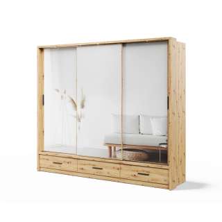 Garderobeskap Arti 250x215 - eik - 3 speil - 3 skuffer