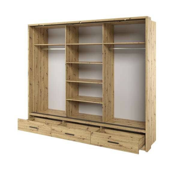 Garderobeskap Arti 250x215 - eik - 3 speil - 3 skuffer