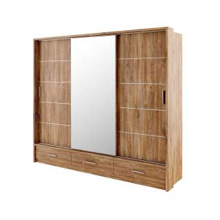 Garderobeskap Arti 250x215 - mørk eik - speil - 3 skuffer