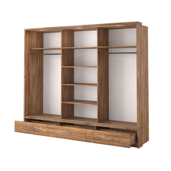 Garderobeskap Arti 250x215 - mørk eik - speil - 3 skuffer