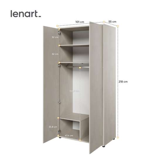 Garderobe Teen Flex 101x218 cm - Grå - 2 dører