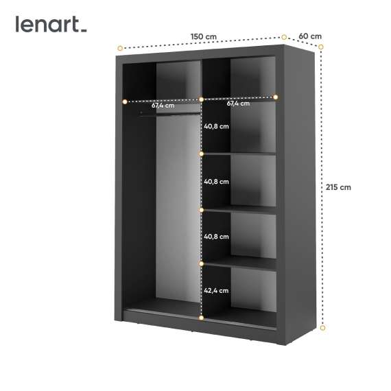 Garderobeskap Arti 150x215 cm - svart matt